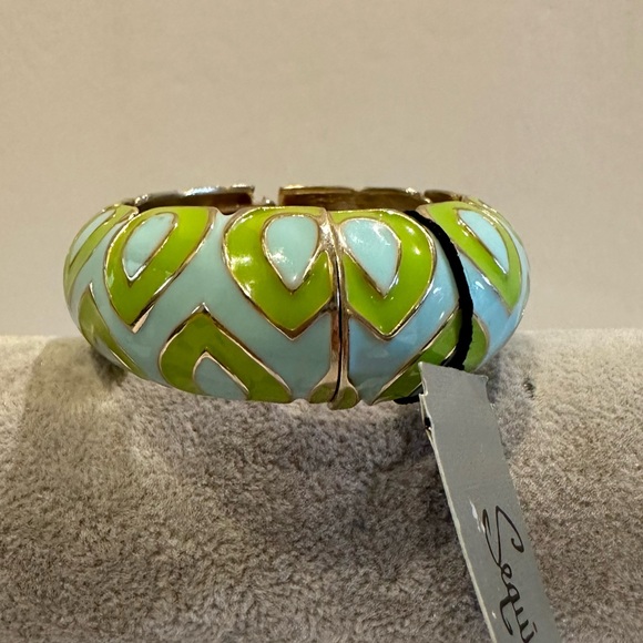 NWT Sequin by Nordstrom Clamper Bangle Bracelet-blue & green geometric design - Picture 5 of 13